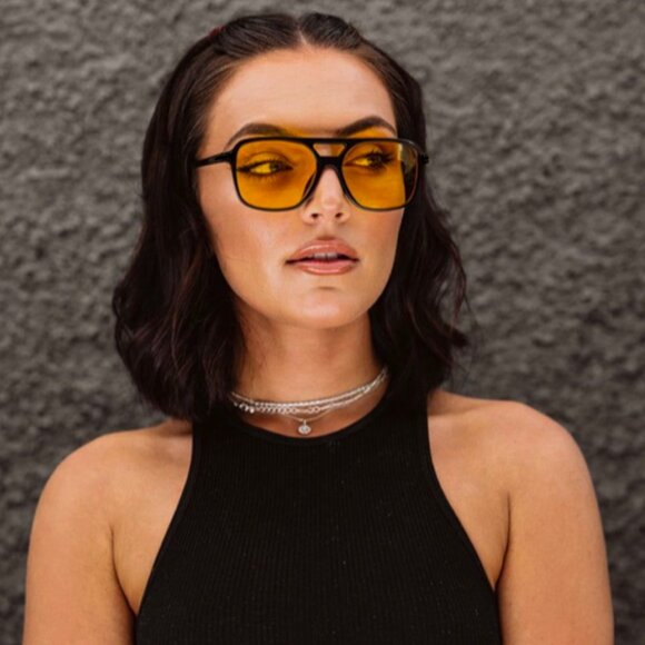 Luxury Oversized Women Trendy Yellow Lens Mens Aviator Retro 90's Sunglasses - Picture 3 of 6